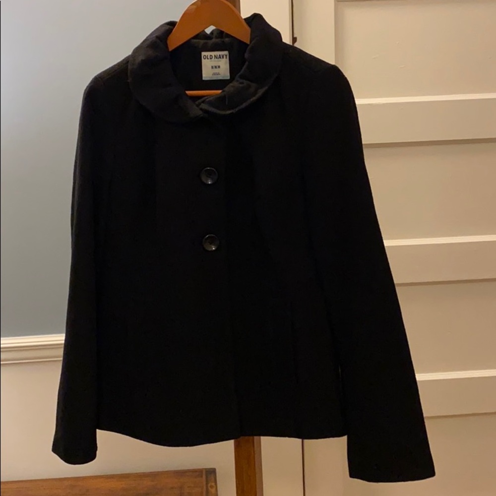 Women’s Old Navy Black Ruffle Collar Pea Coat, M